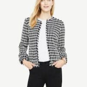 NWT Ann Taylor Houndstooth Jacket Black White 18